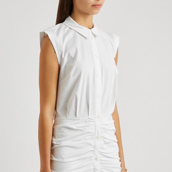 NIB$478 Veronica Beard Bell Stretch-Cotton Bottom Ruched Shirt Dress 0 XS - Picture 2 of 16